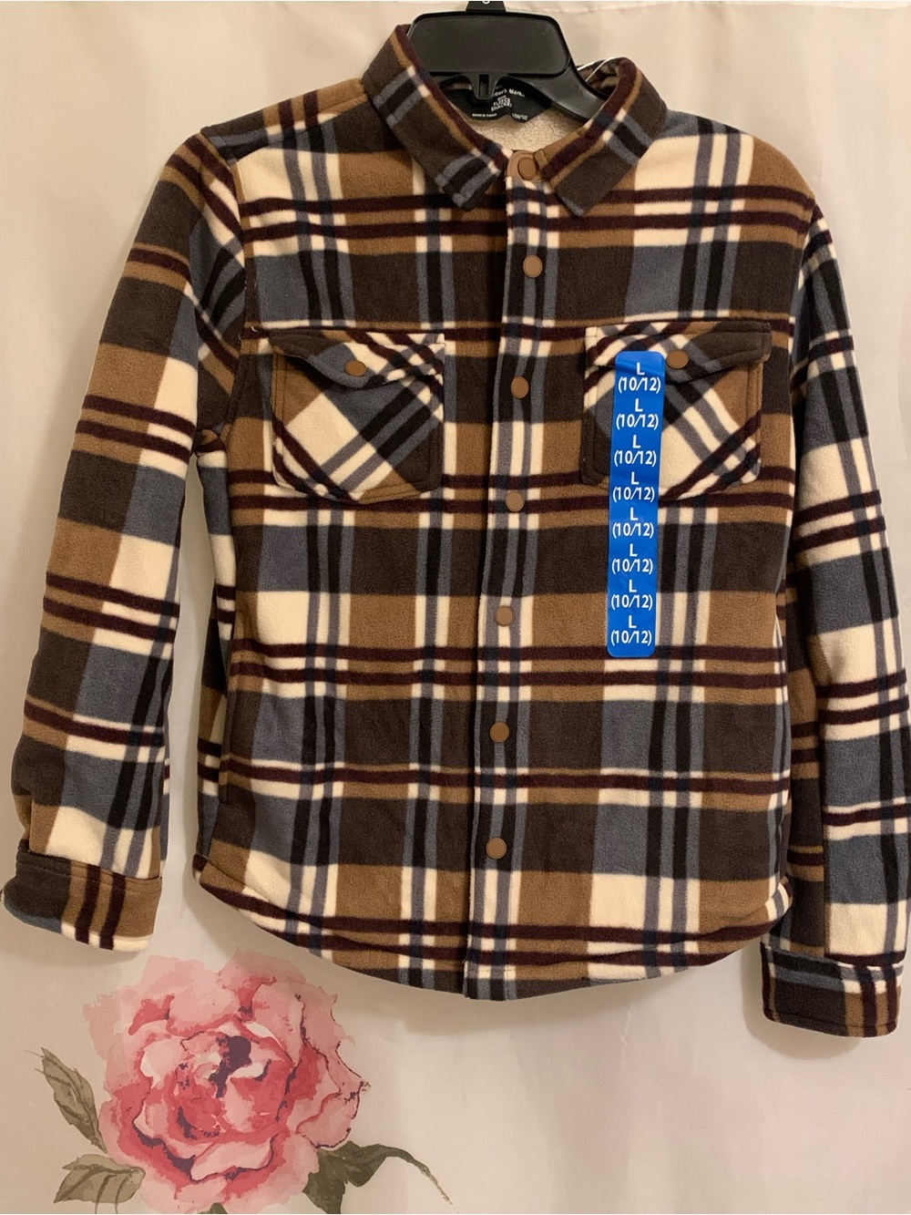 Kids Plaid Fleece Shacket in Brown and Cream - Size 10/12